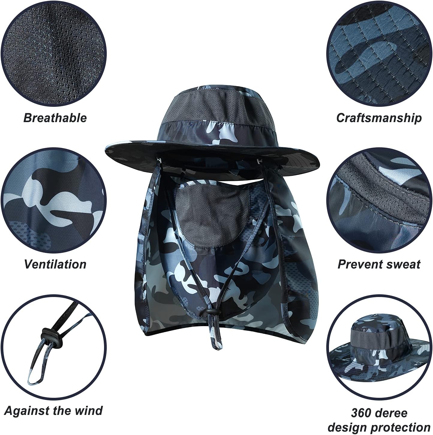 Sombrero de pesca, gorra para el sol con protección solar UPF 50+ y...