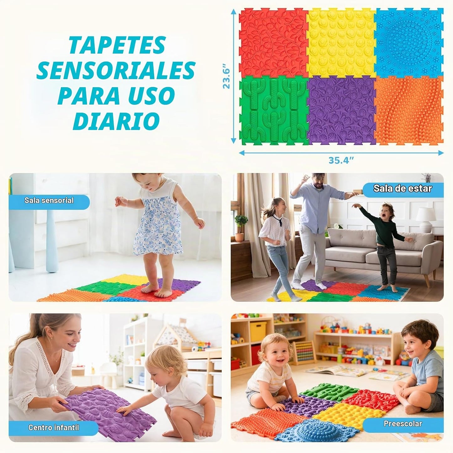 Art3d Alfombrillas sensoriales para niños, paquete de 6 azulejos |...