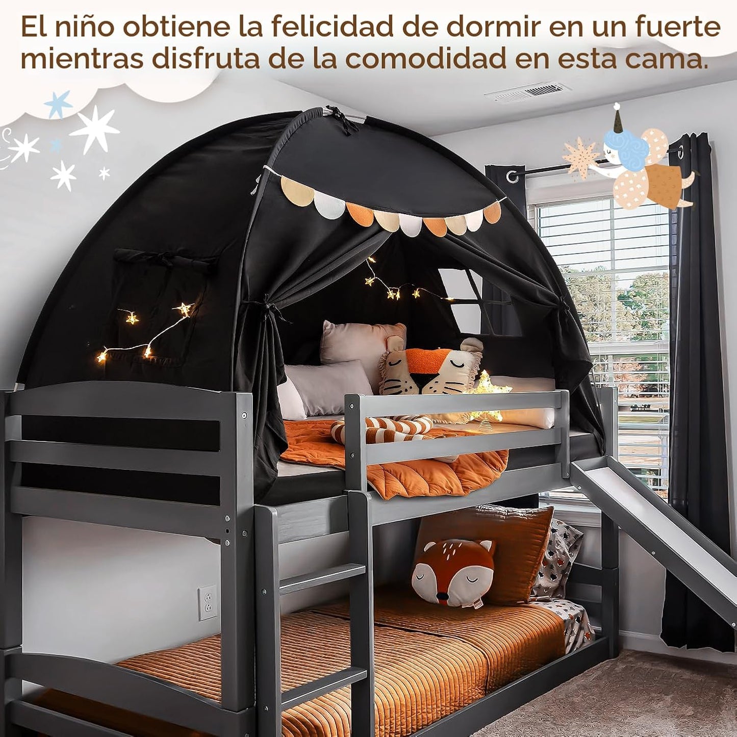 Toldo de cama de tamaño individual para niños, tienda de campaña de...
