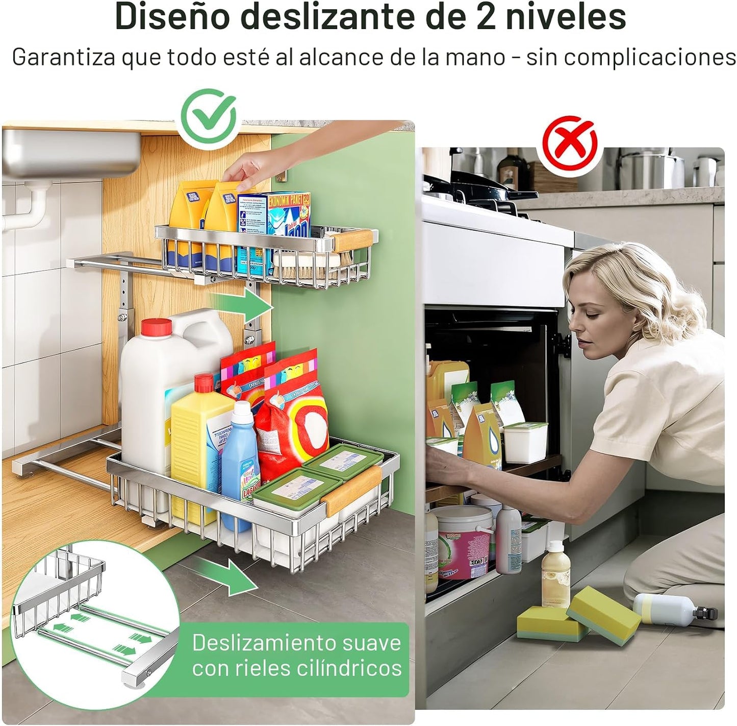 Organizador Debajo Del Fregadero, 2 Paquetes De Acero Inoxidable De...