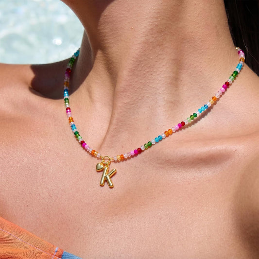LOVEZORA Collar con inicial para mujer, collares de cuentas de colo...
