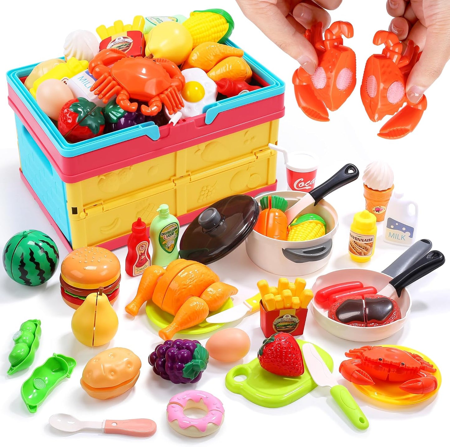 HOLYFUN Juego de juguetes de comida para niños, cesta de la compra...