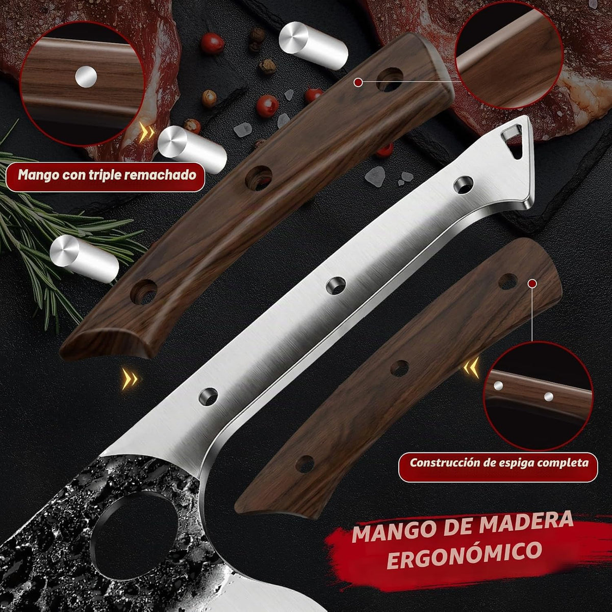 MDHAND - Juego de cuchillos de carnicero, juego de cuchillos de che...