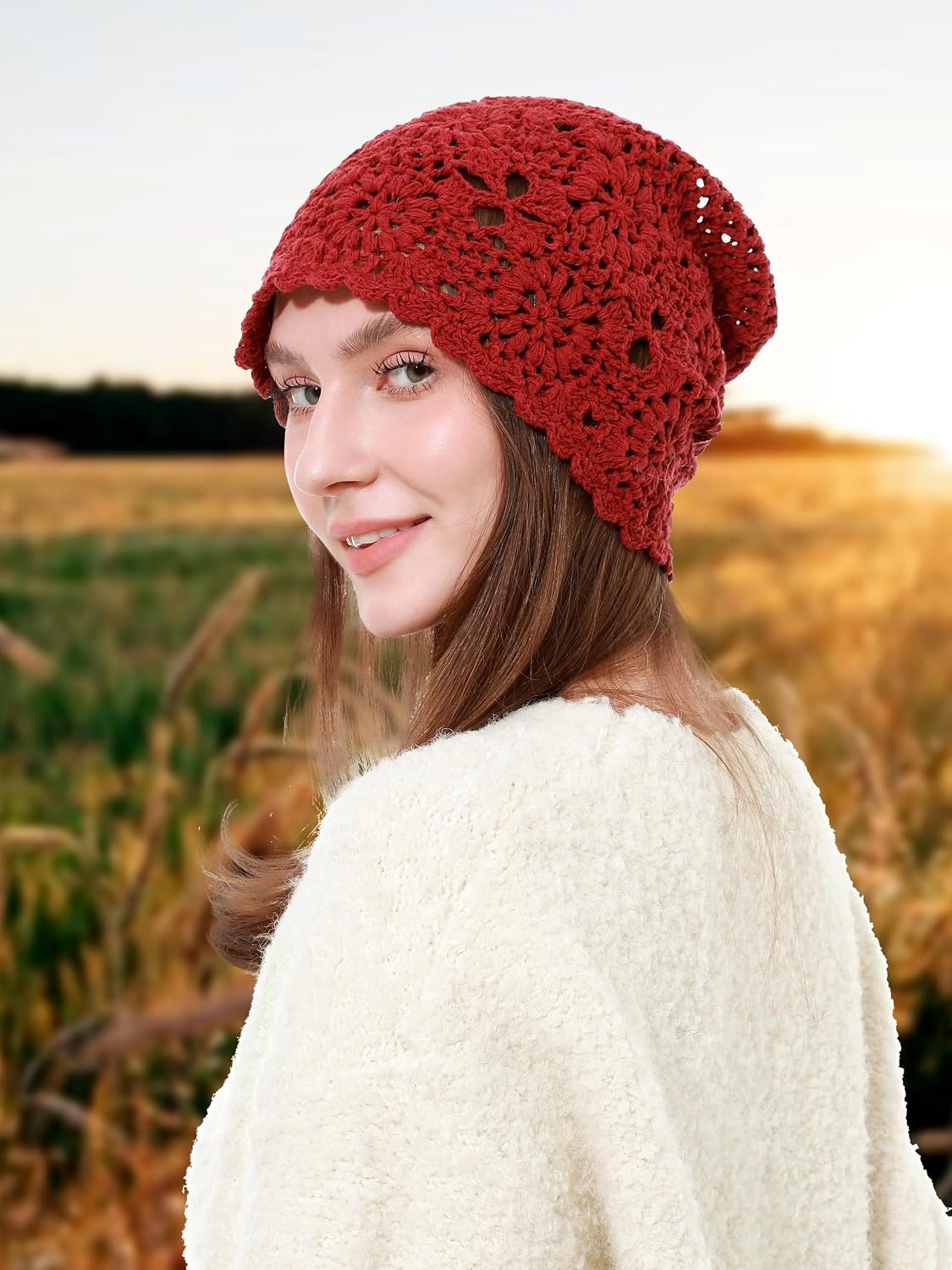 sy soul young Gorro de algodón de ganchillo para mujer, suave y hol...