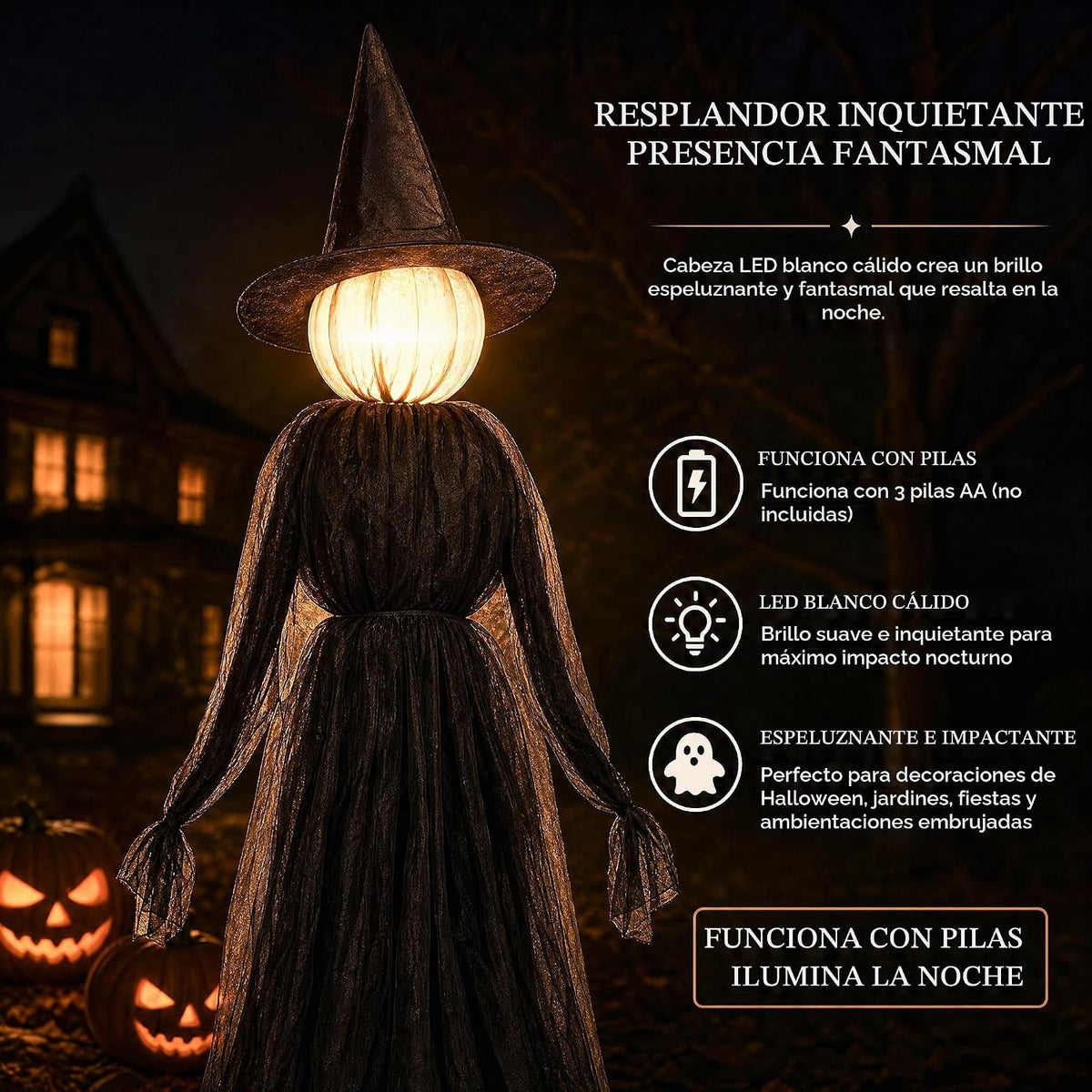 Hourleey Decoración de bruja iluminada de Halloween para exteriores...