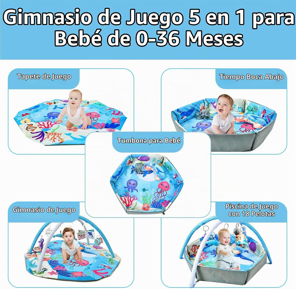 TFDER Alfombra de Juego de Gimnasio para Bebé, Alfombra de 8-en-1 p...