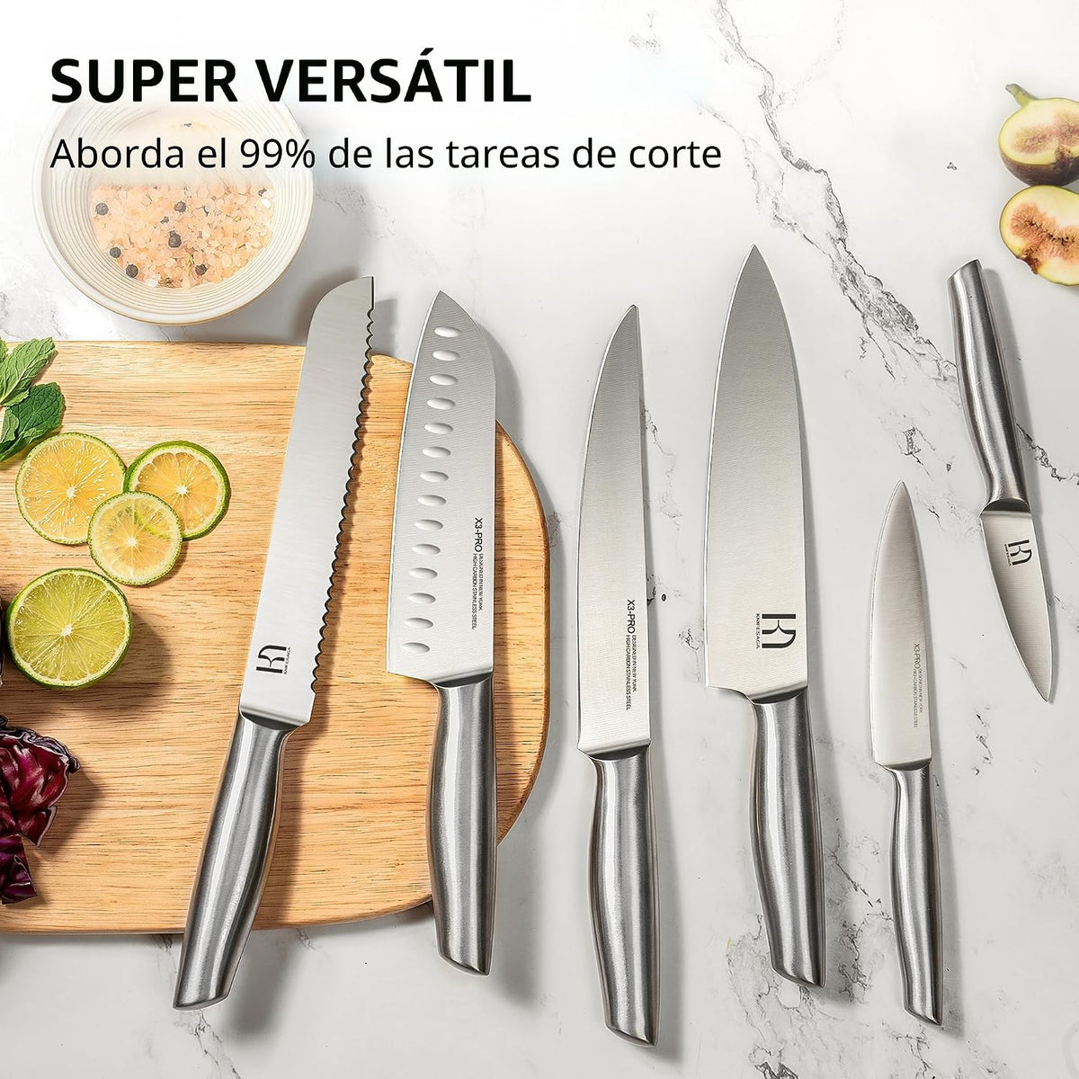 KnifeSaga - Juego de 14 cuchillos con bloque, premium, afilado de a...