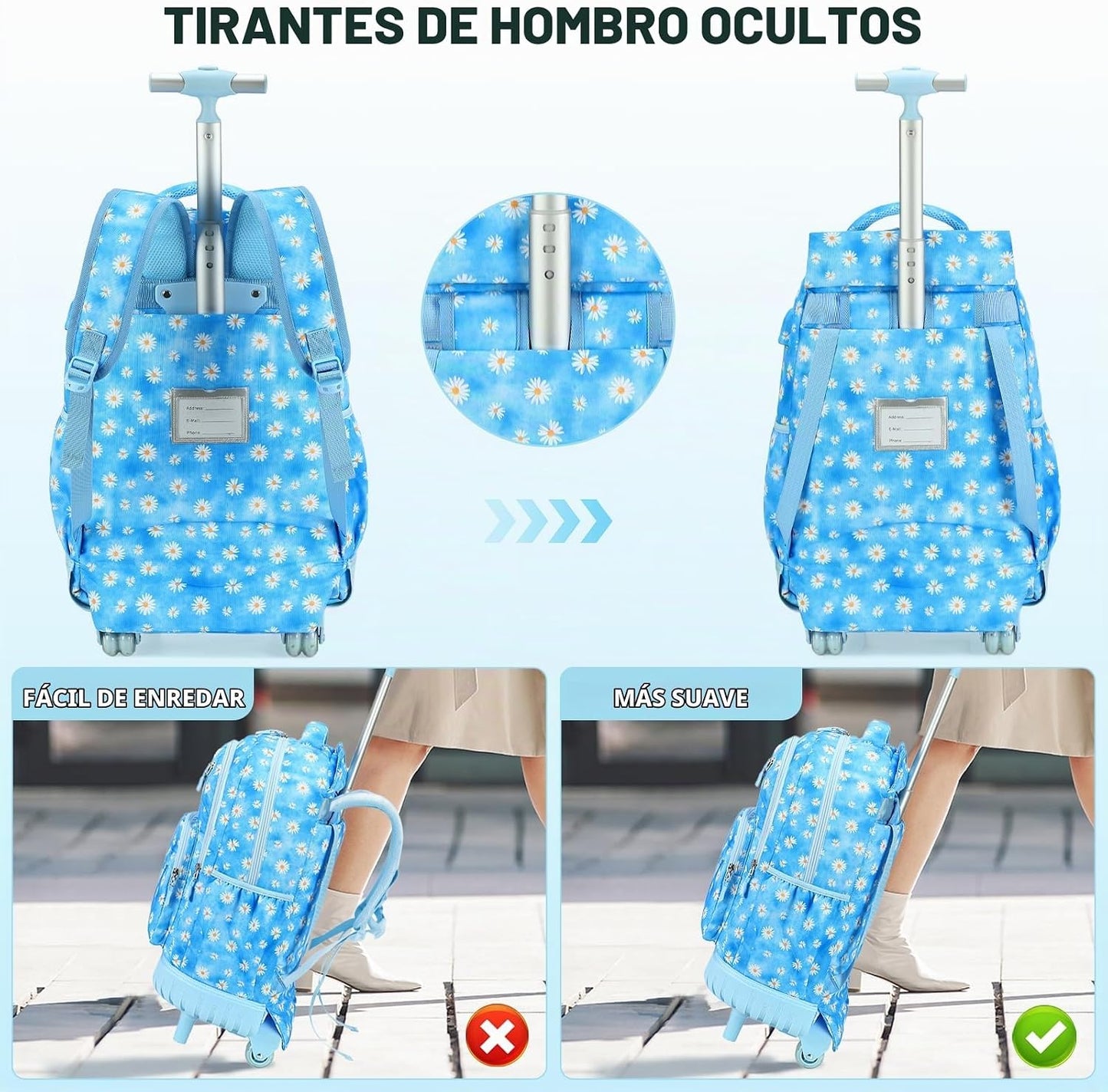 ACESAK Mochila con ruedas para niñas, mochila escolar con ruedas en...