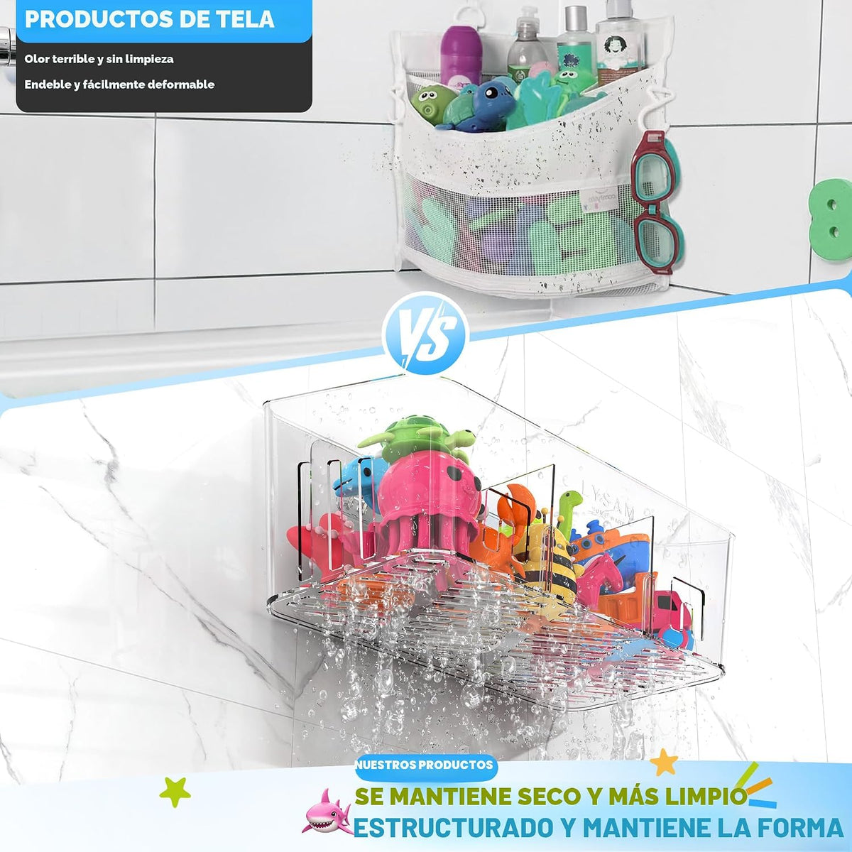 Lysam Almacenamiento de juguetes de baño, 4 paquetes, soporte grand...