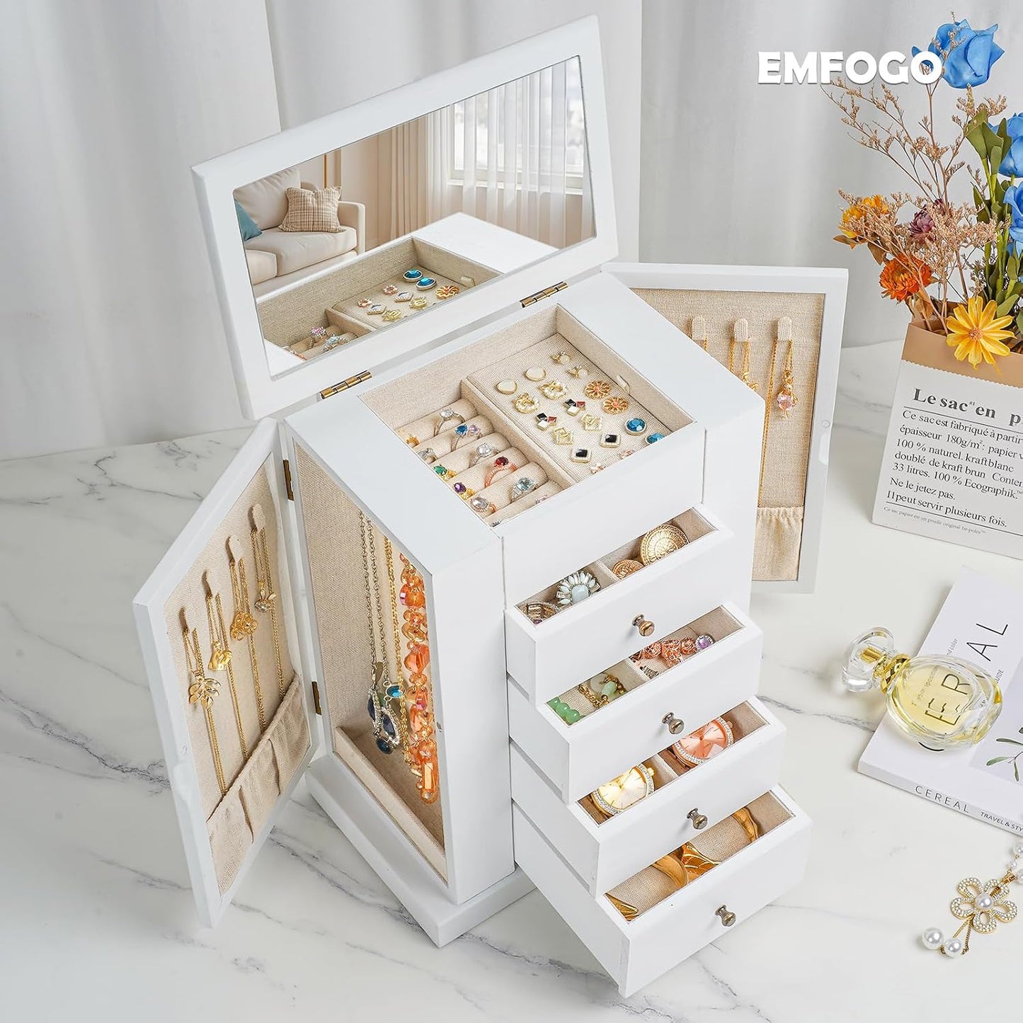 Emfogo - Caja de joyería para mujer, cajas de joyería de madera de...