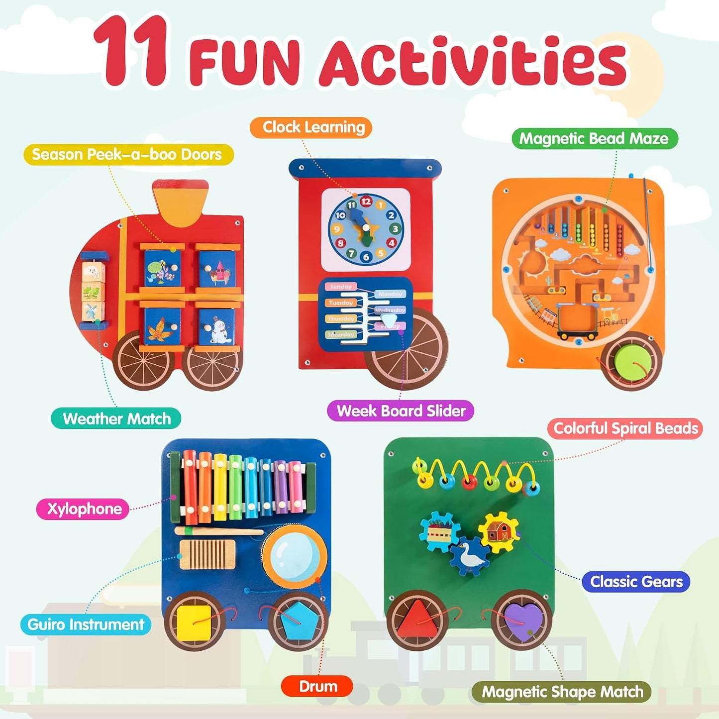 Paneles de pared con actividades de tren | Panel de pared sensorial...