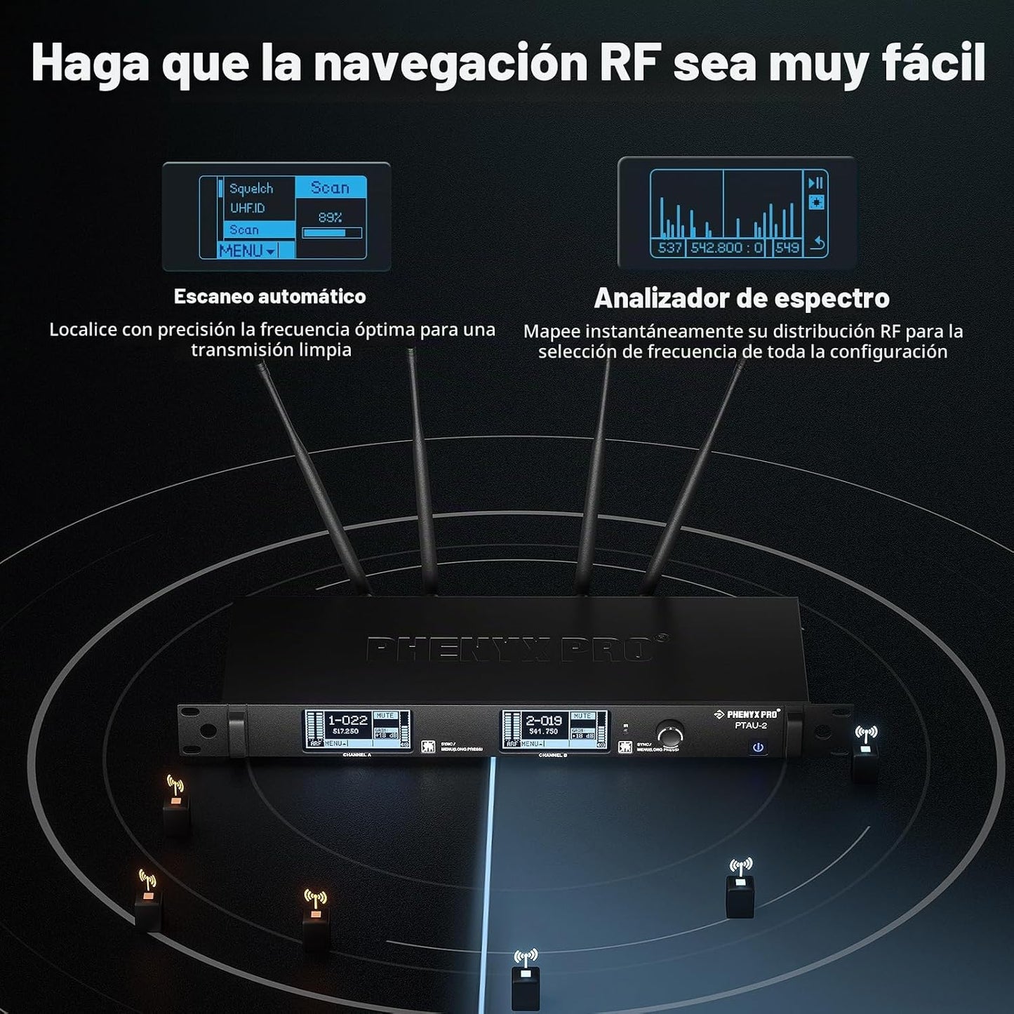 Phenyx Pro Sistema de Micrófono Inalámbrico de Doble Canal, Micrófo...