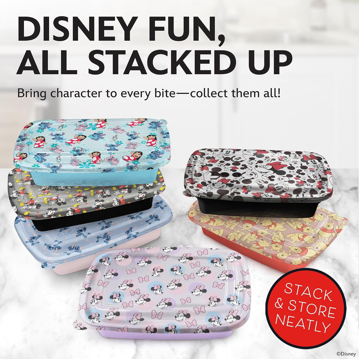 Disney Mickey &amp; Minnie Recipientes de preparación de comidas, 2...