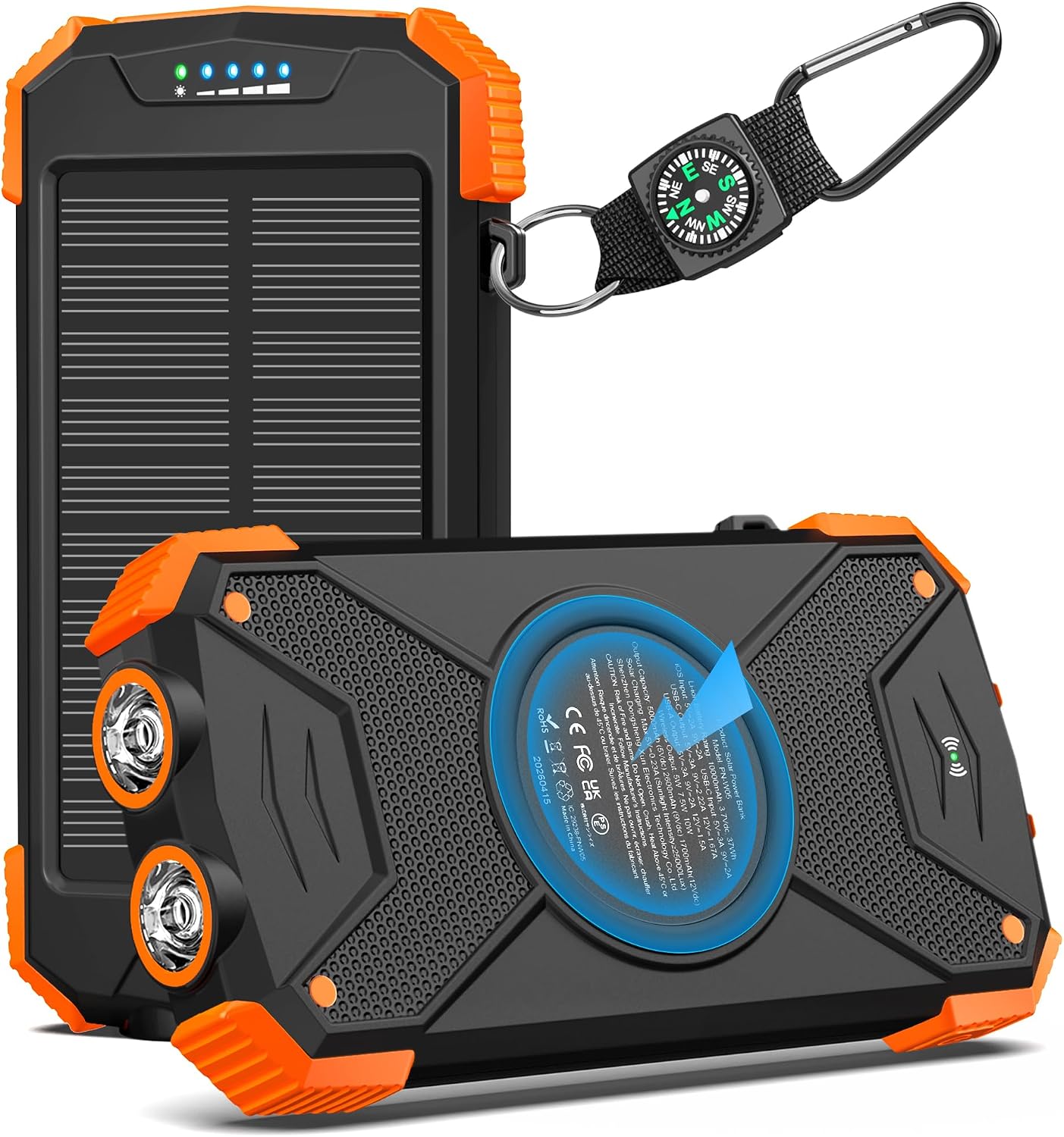Blavor - Paquete de batería externa solar, cargador inalámbrico Qi...
