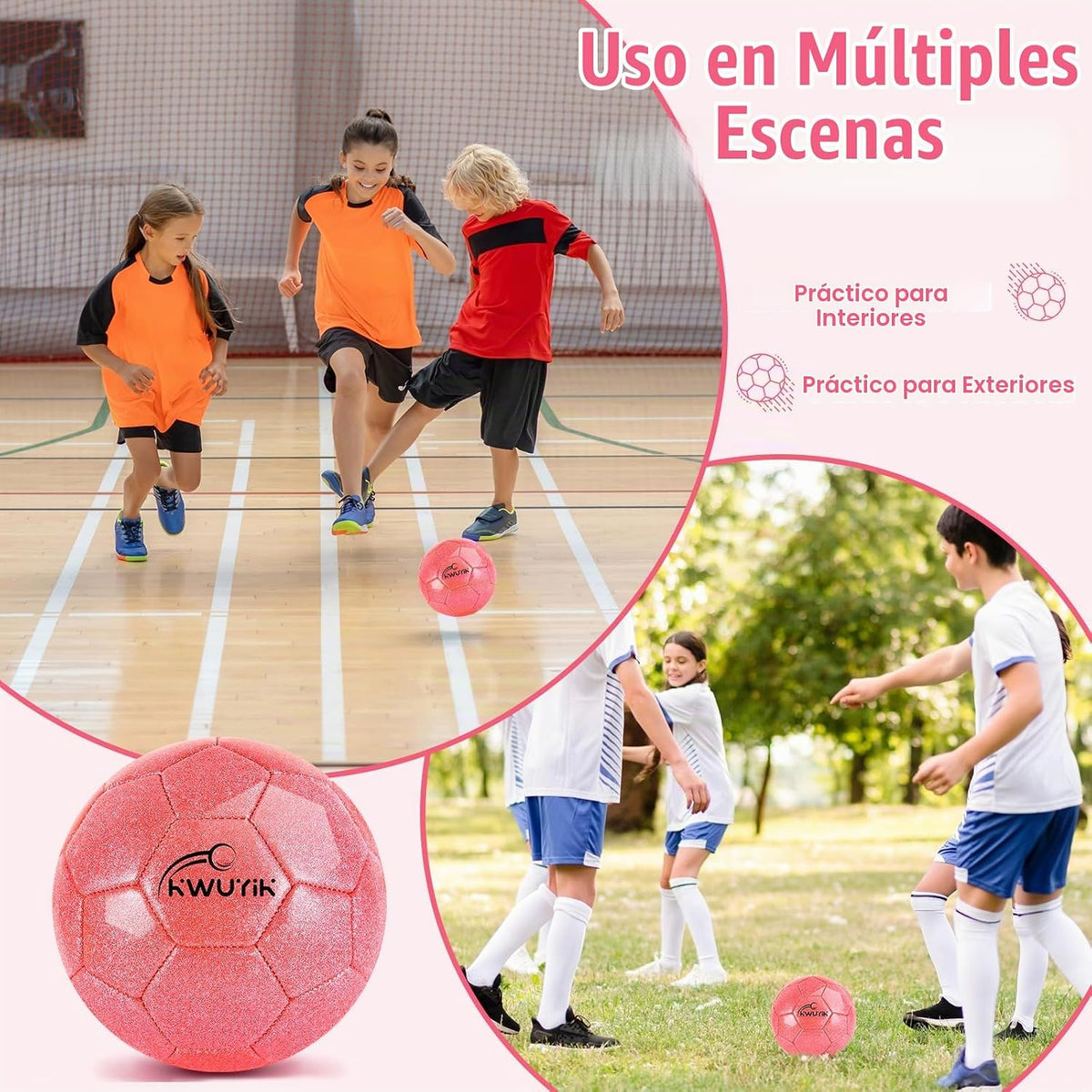 OKWUYiK Balón de fútbol de talla 3, 4, 5, con purpurina rosa, dorad...