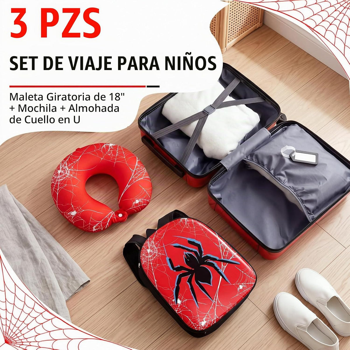 Sanwuta Juego de 4 maletas de araña de 18 pulgadas, mochila con rue...