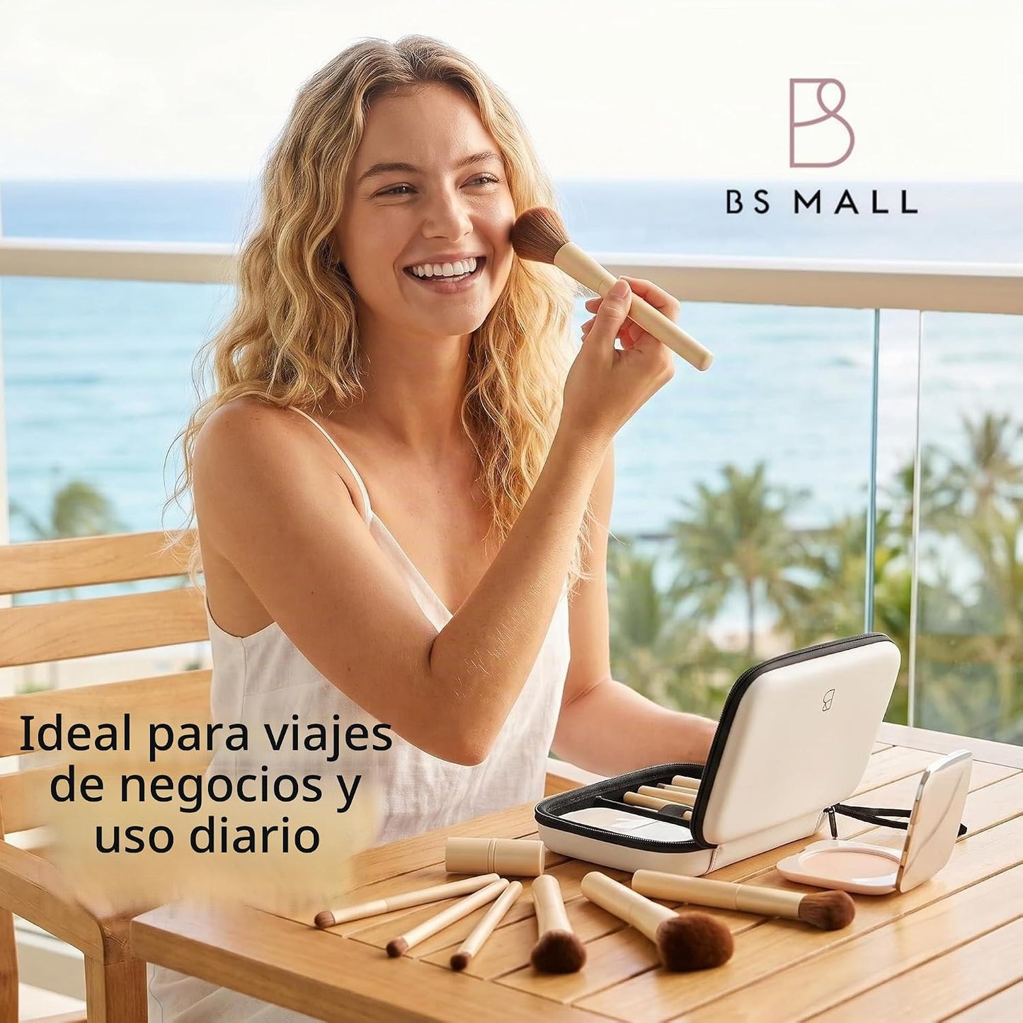Brochas de maquillaje profesionales BS-MALL con estuche de viaje \u...