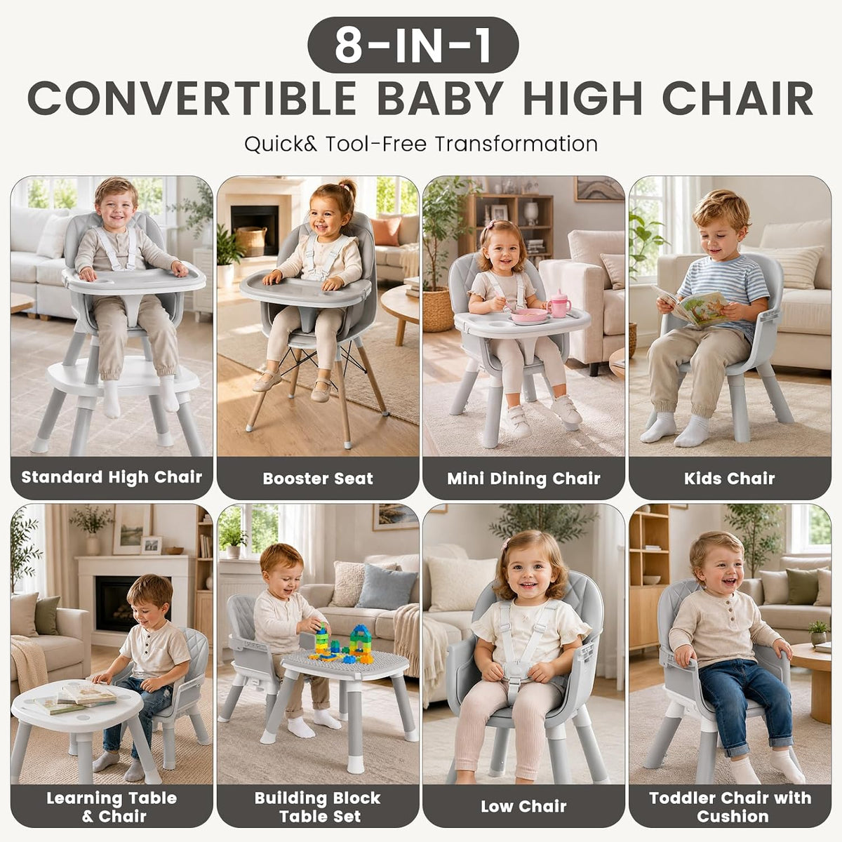 Sillas altas para bebés y niños pequeños, silla alta convertible 8...