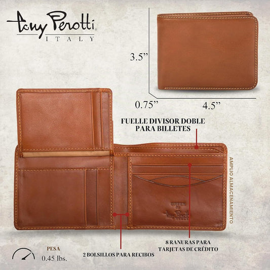 Tony Perotti Billetera plegable de cuero italiano para hombre - Car...