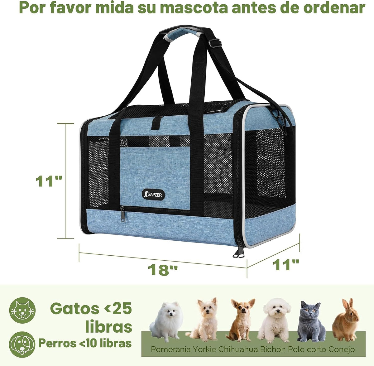 GAPZER Transportador para gatos 18 x 11 x 11 con carga superior sua...