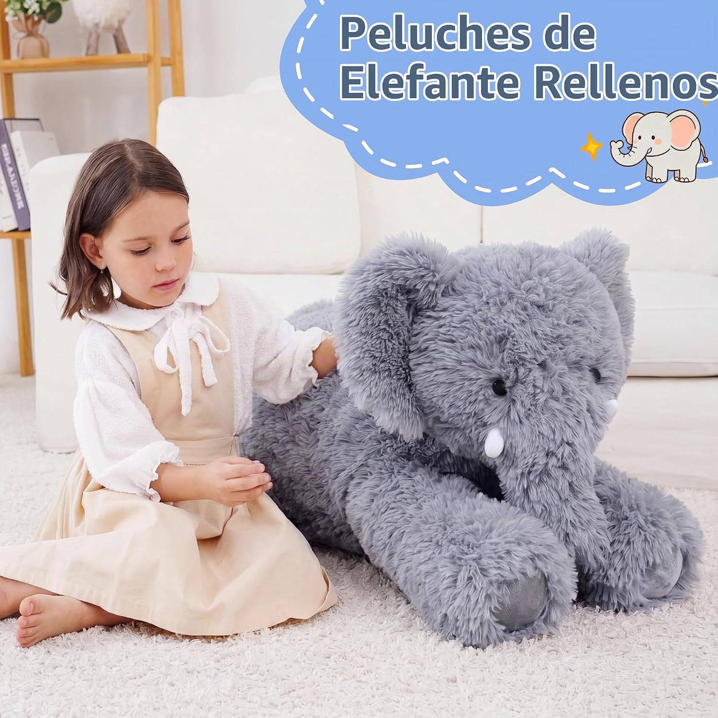 Jrystar Animales de peluche de elefante gigante, juguete de peluche...