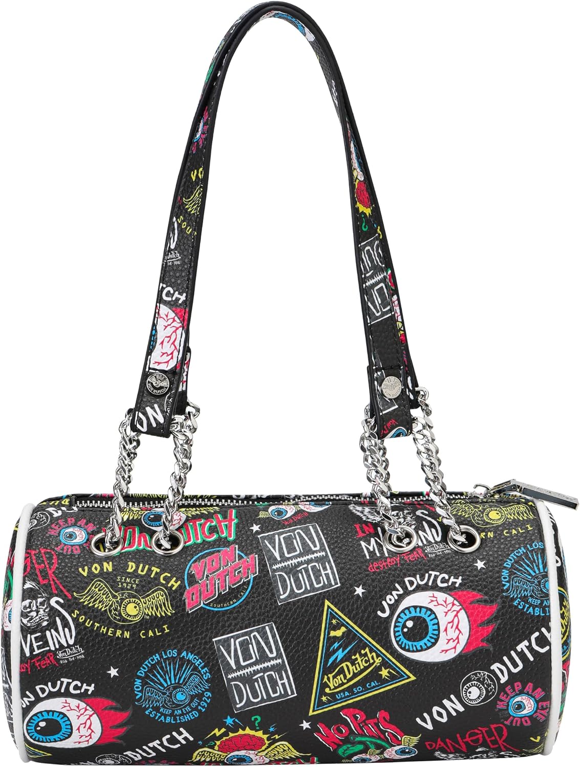Von Dutch Bolsa de barril, bolso de hombro de cuero vegano