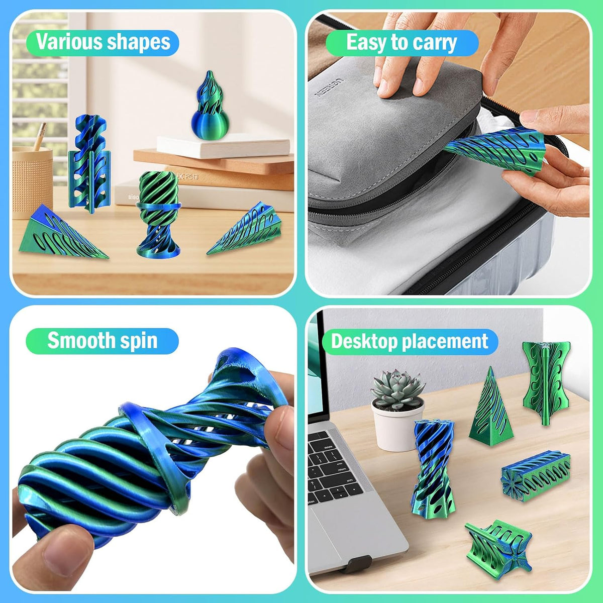 12pcs 3D Impreso Espiral Fidget Juguetes, Imposible Pasar A Través...