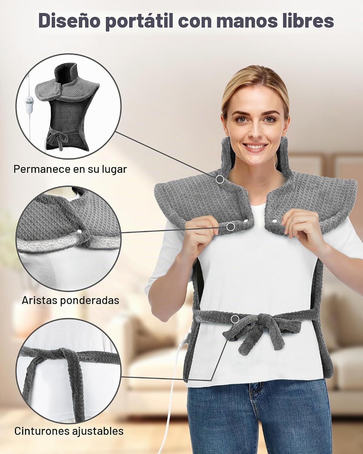 Almohadilla térmica vibratoria portátil para aliviar el dolor de cu...