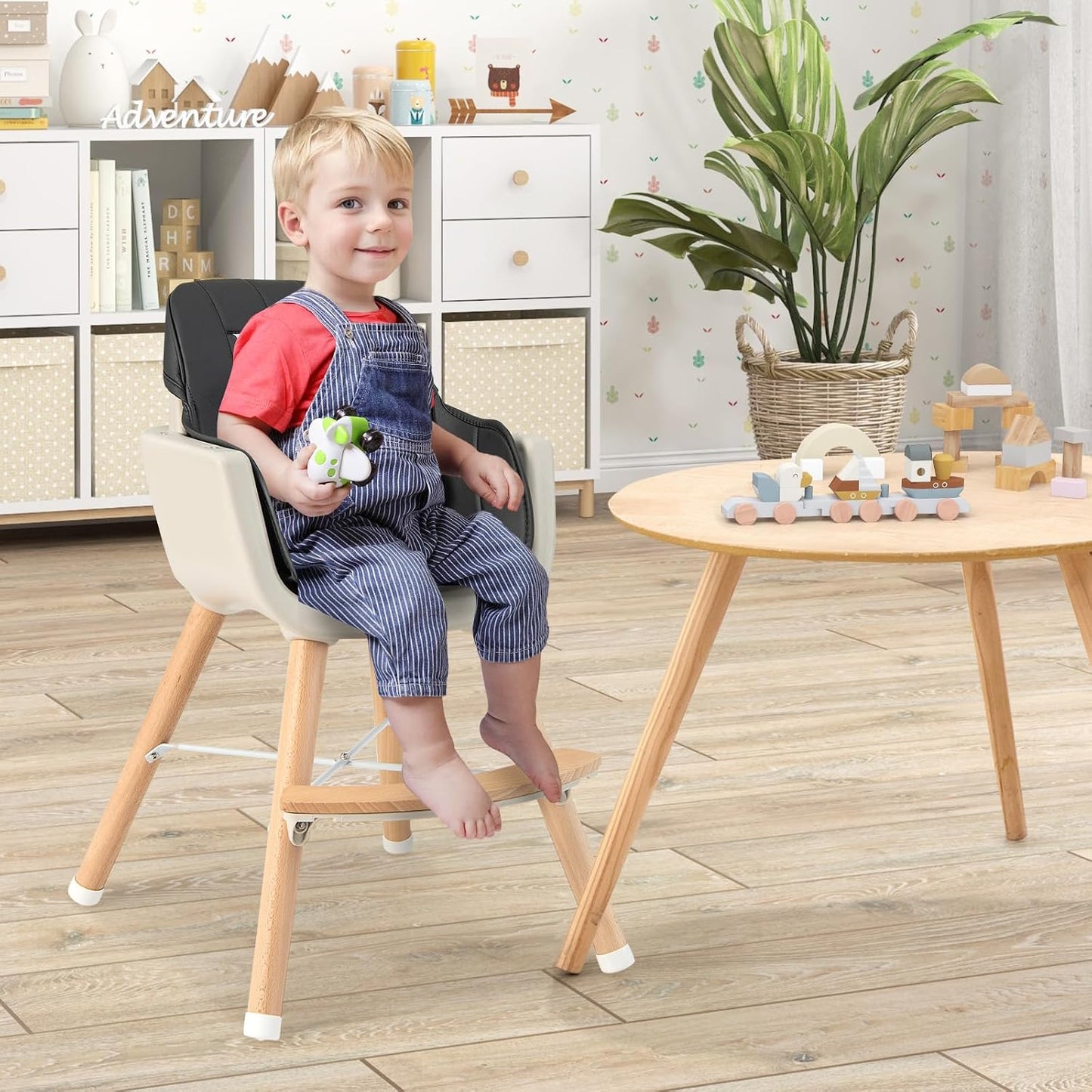 HONEY JOY Silla alta para bebé, silla alta 6 en 1 de madera Eat &am...