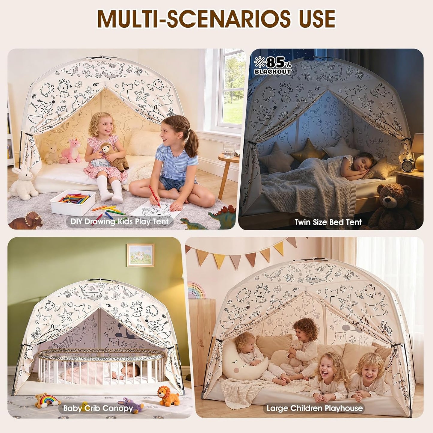 GOLDEN MARS Tienda de campaña grande para niños con pintura de graf...