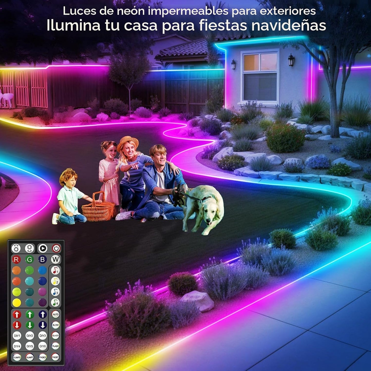 FBZ Cuerda de luces LED de 200 pies, control de luces de neón flexi...