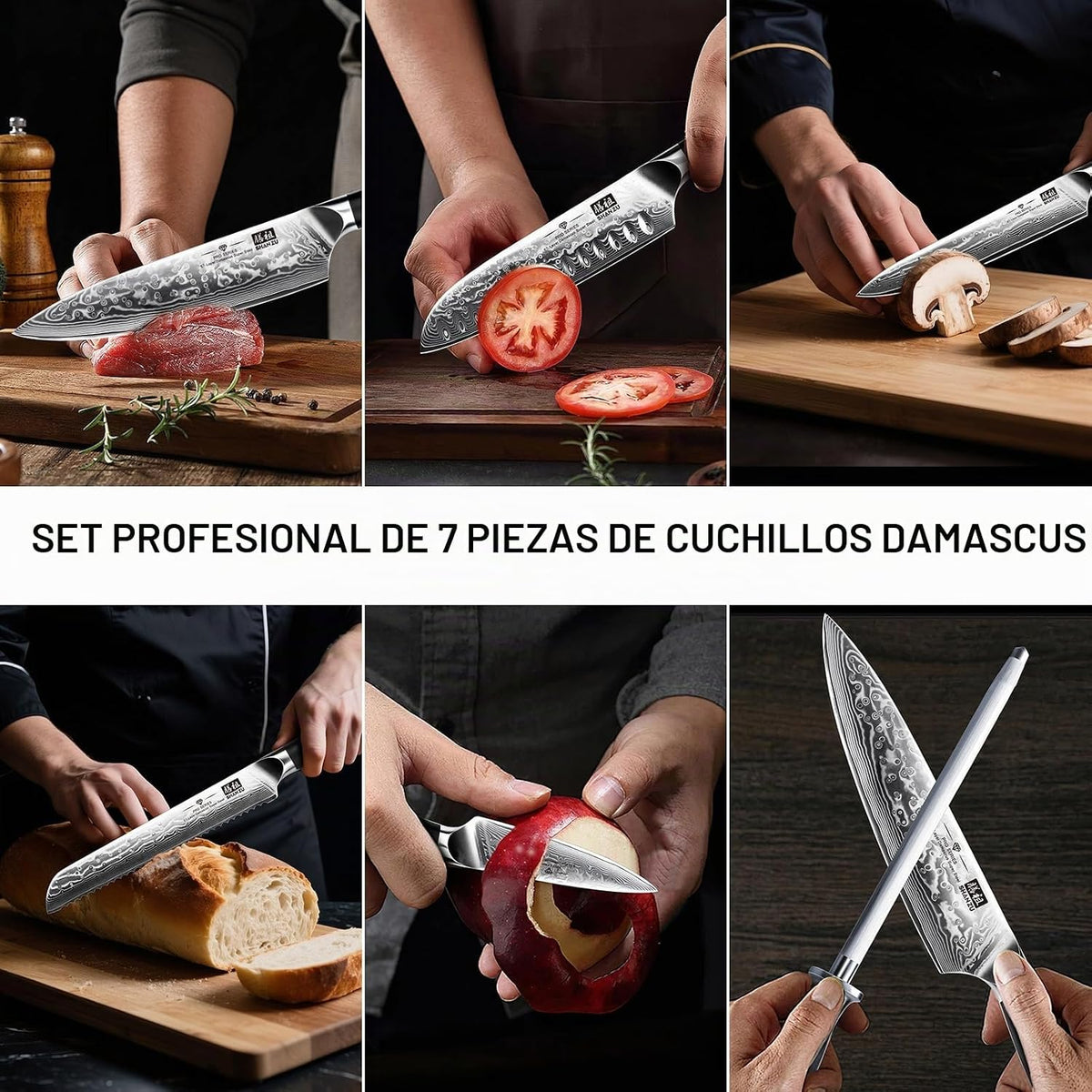Juego de cuchillos de cocina de Damasco SHAN ZU, juegos de cuchillo...