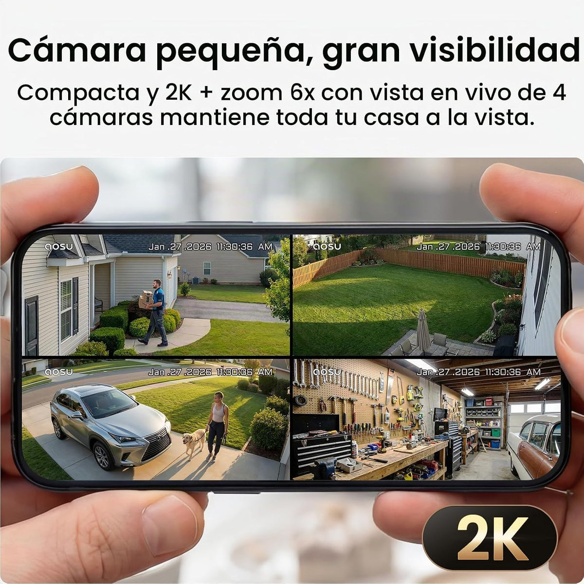 aosu Kit de cámara de seguridad inalámbrica para exteriores con alm...