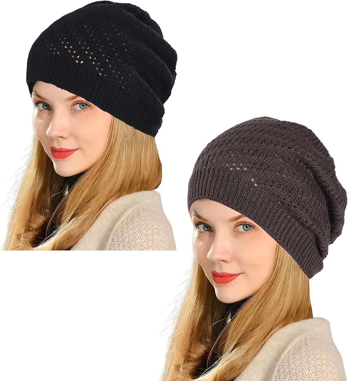 Gorro de Ganchillo Fino para Mujeres Verano Invierno Otoño Malla Ho...