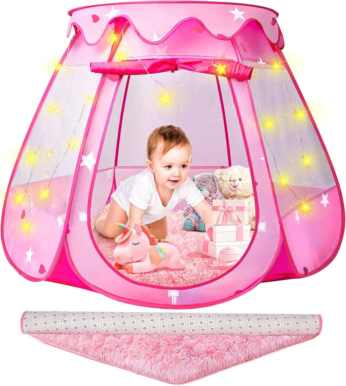 Princess Castle - Tienda de campaña para niñas con alfombra, tienda...