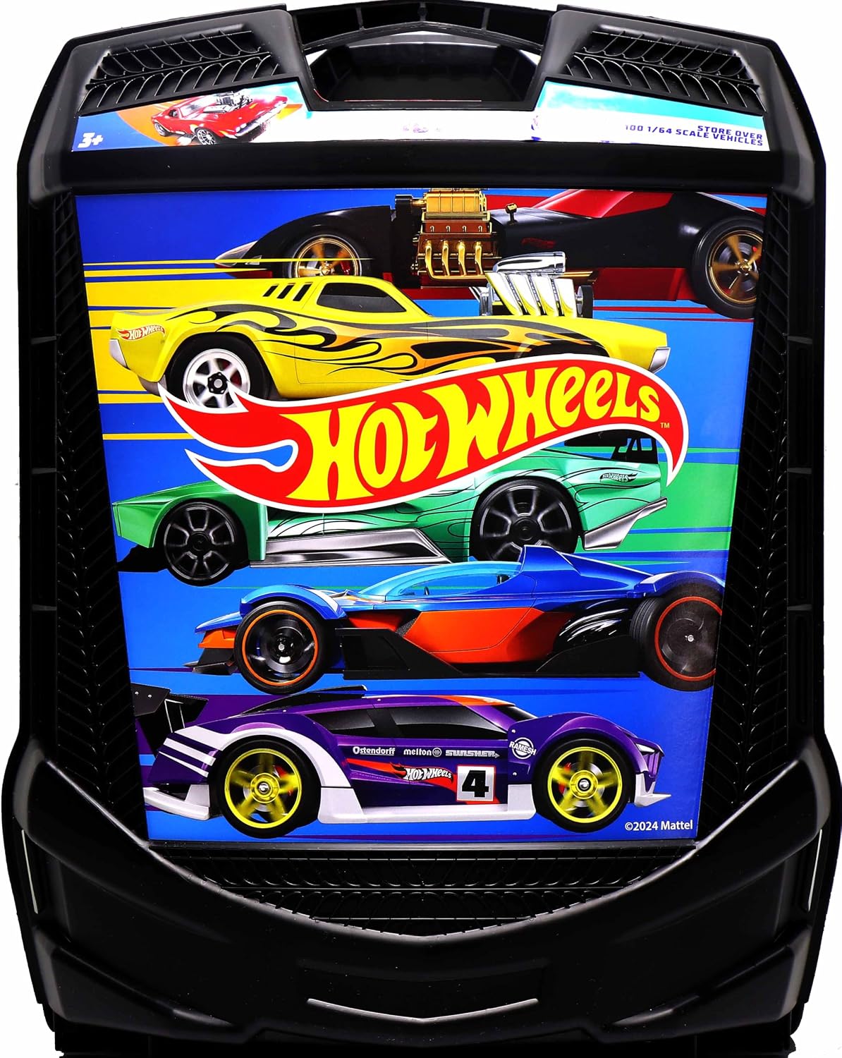 Hot Wheels - Caja de almacenamiento con ruedas con mango retráctil,...