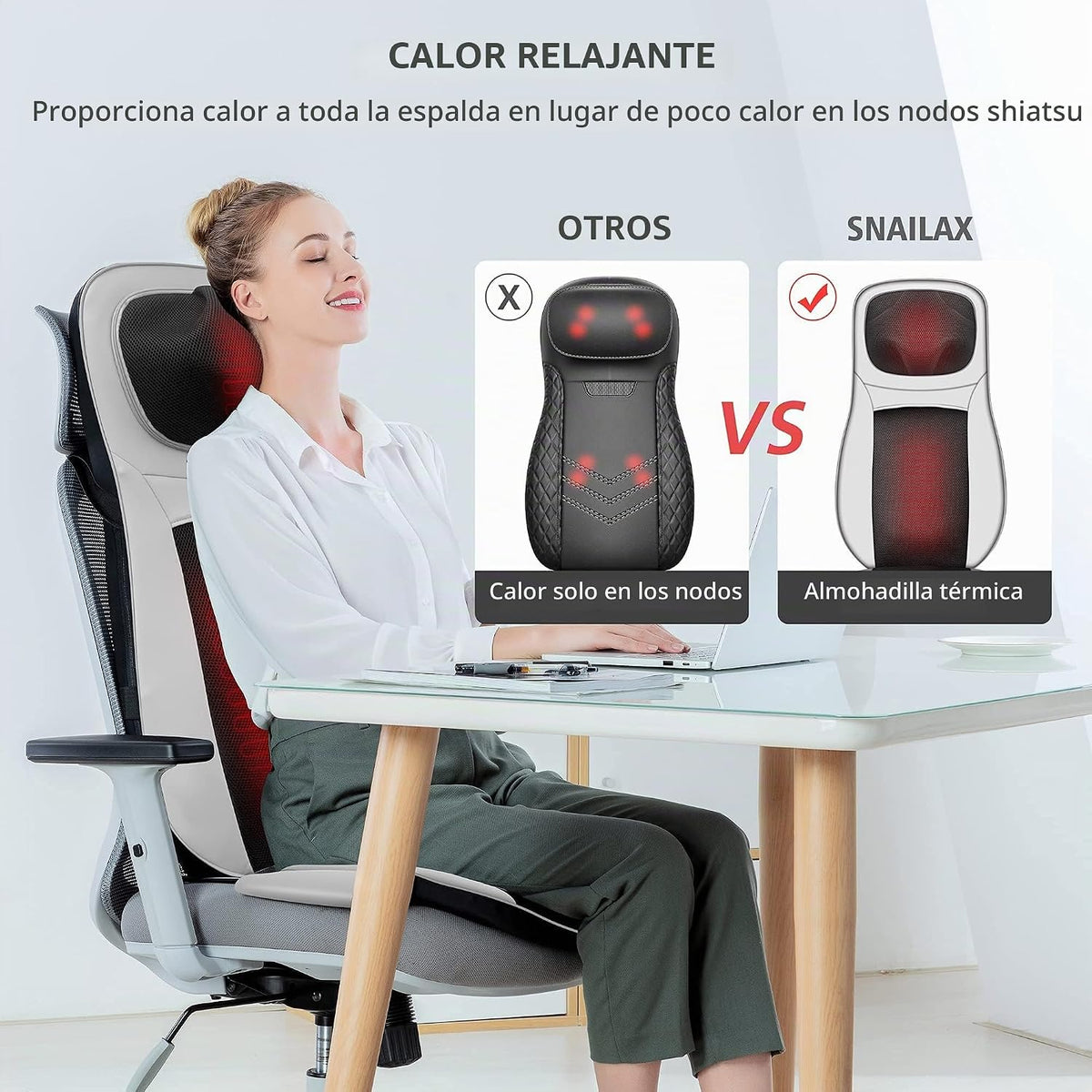 Snailax Masajeador de espalda con calor, almohadilla ajustable para...