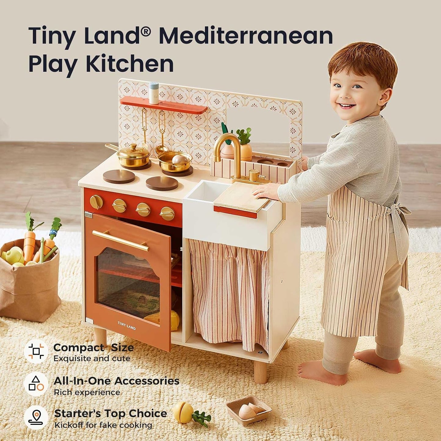 Tiny Land - Cocina de madera para niños pequeños, diseño retro cáli...