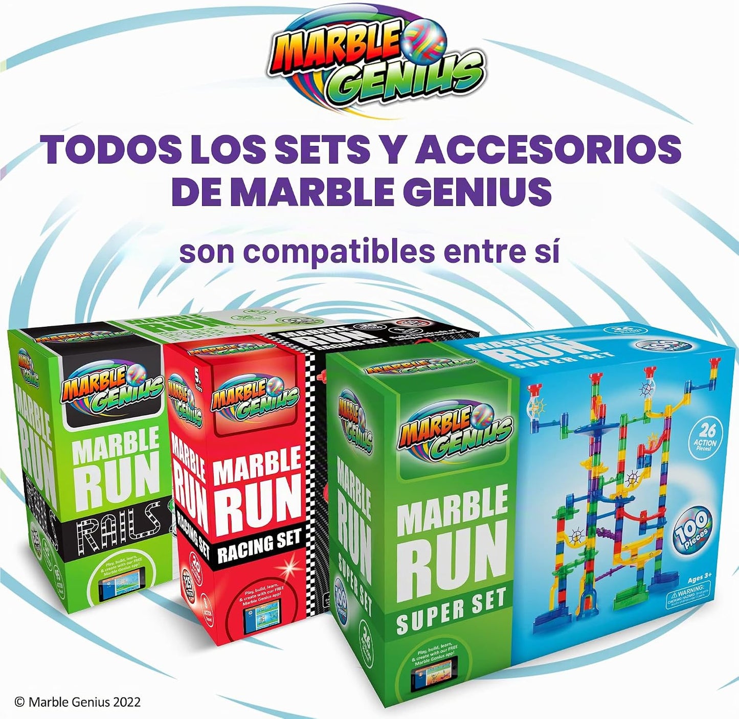 Juguete translúcido Marble Genius, 85 piezas + 15 canicas de vidrio