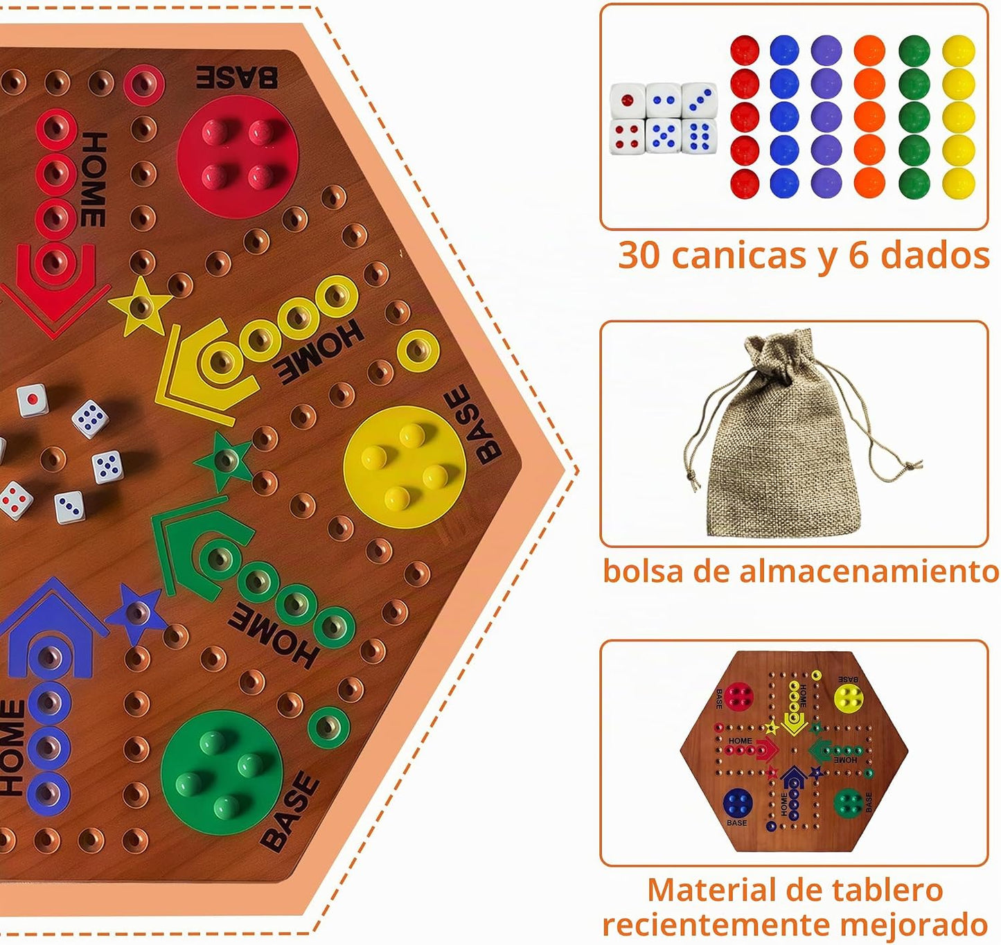 Juego de mesa de madera, juego de mármol original, doble cara, 2-6...