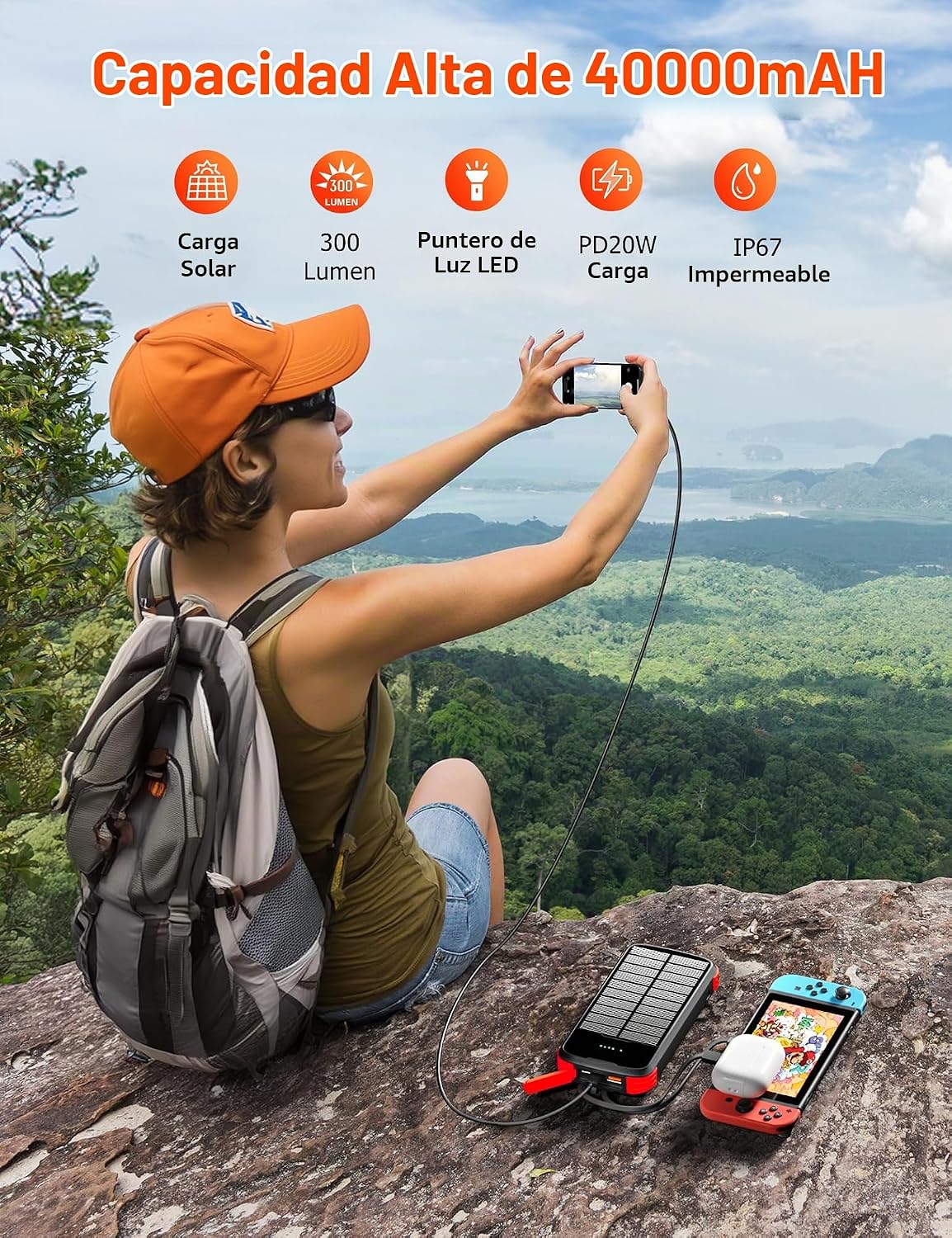 MINRISE Banco de energía solar 40000mAh, cargador portátil PD 20W c...