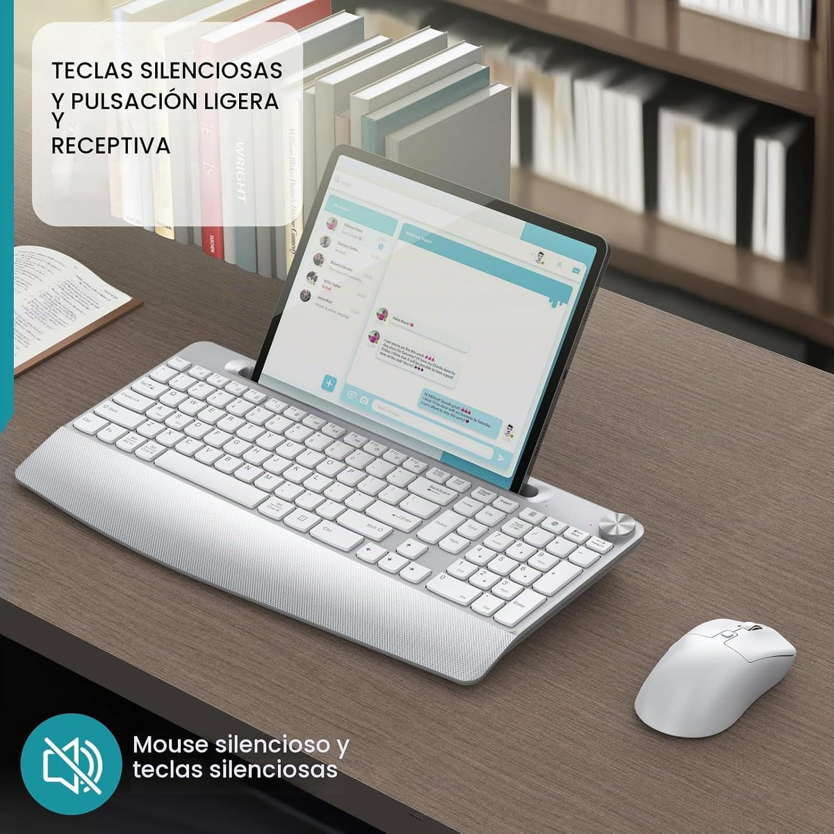 GAMCATZ Teclado y mouse inalámbricos, teclado ergonómico de tamaño...
