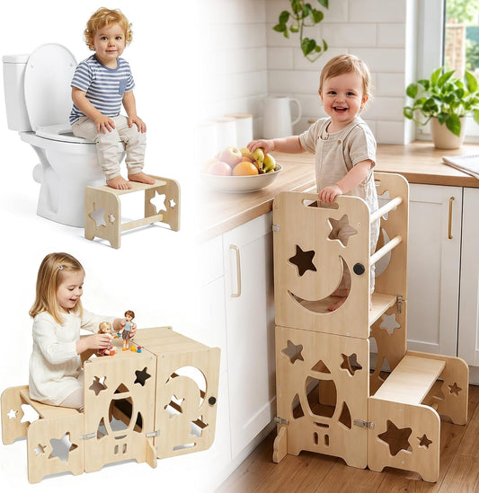 CraMAGI Torre de pie para niños pequeños, taburete de cocina 4 en 1...