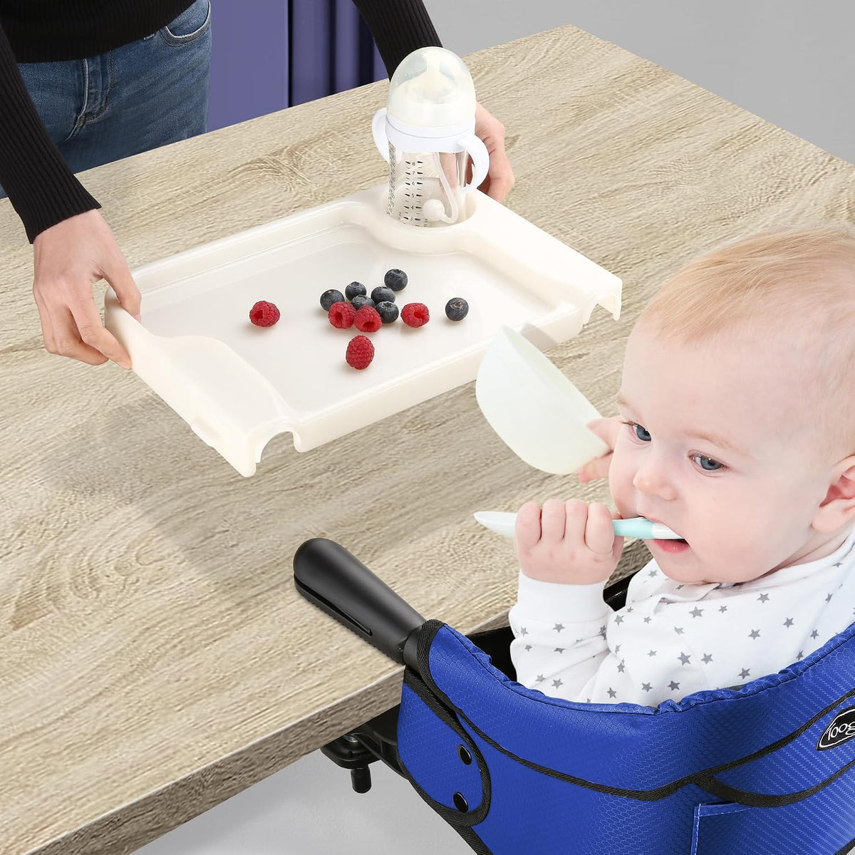 Toogel Silla alta de gancho con bandeja, asiento plegable con clip...