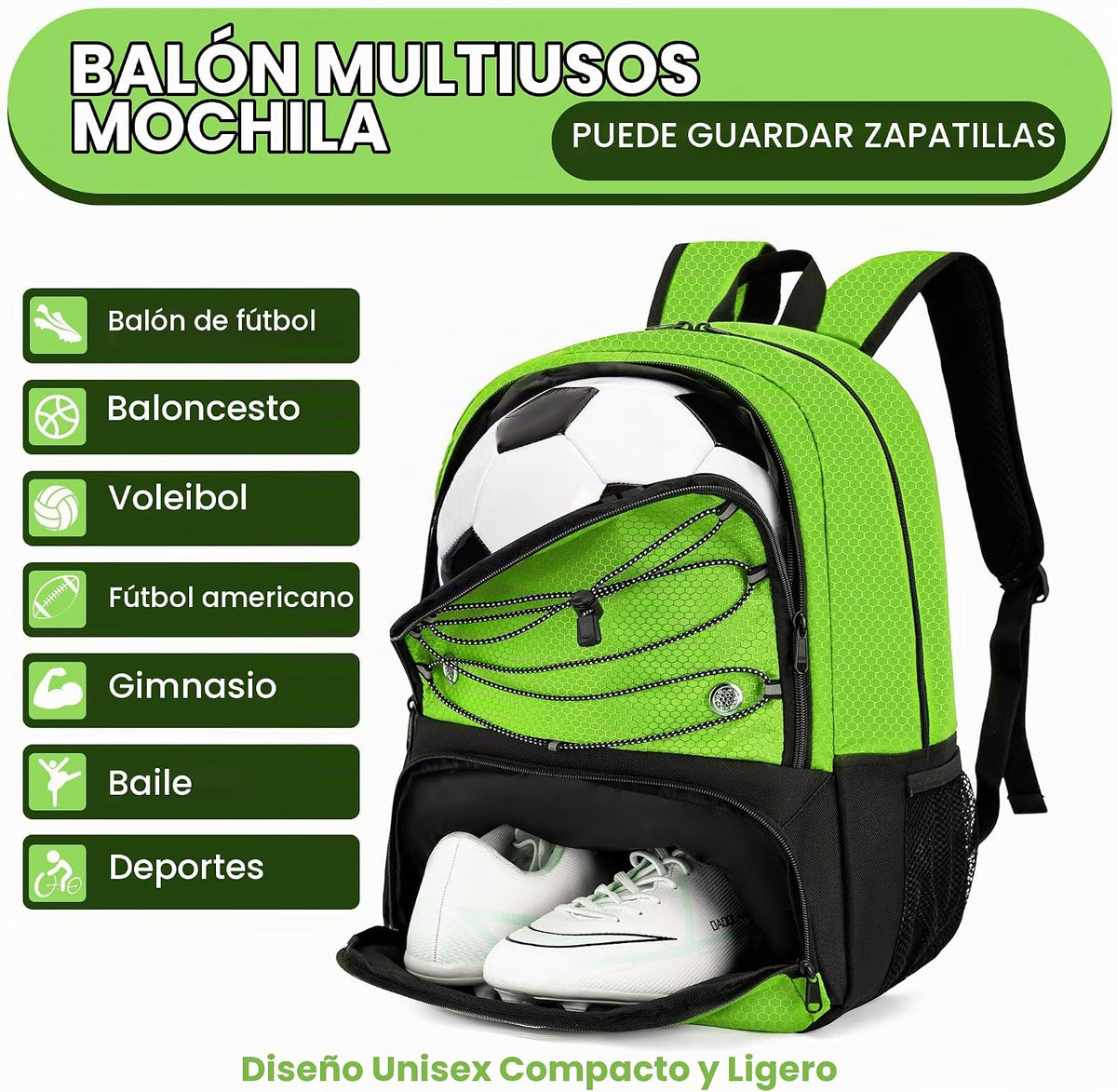 Hsmihair - Mochila de fútbol juvenil - Mochila para fútbol y balonc...