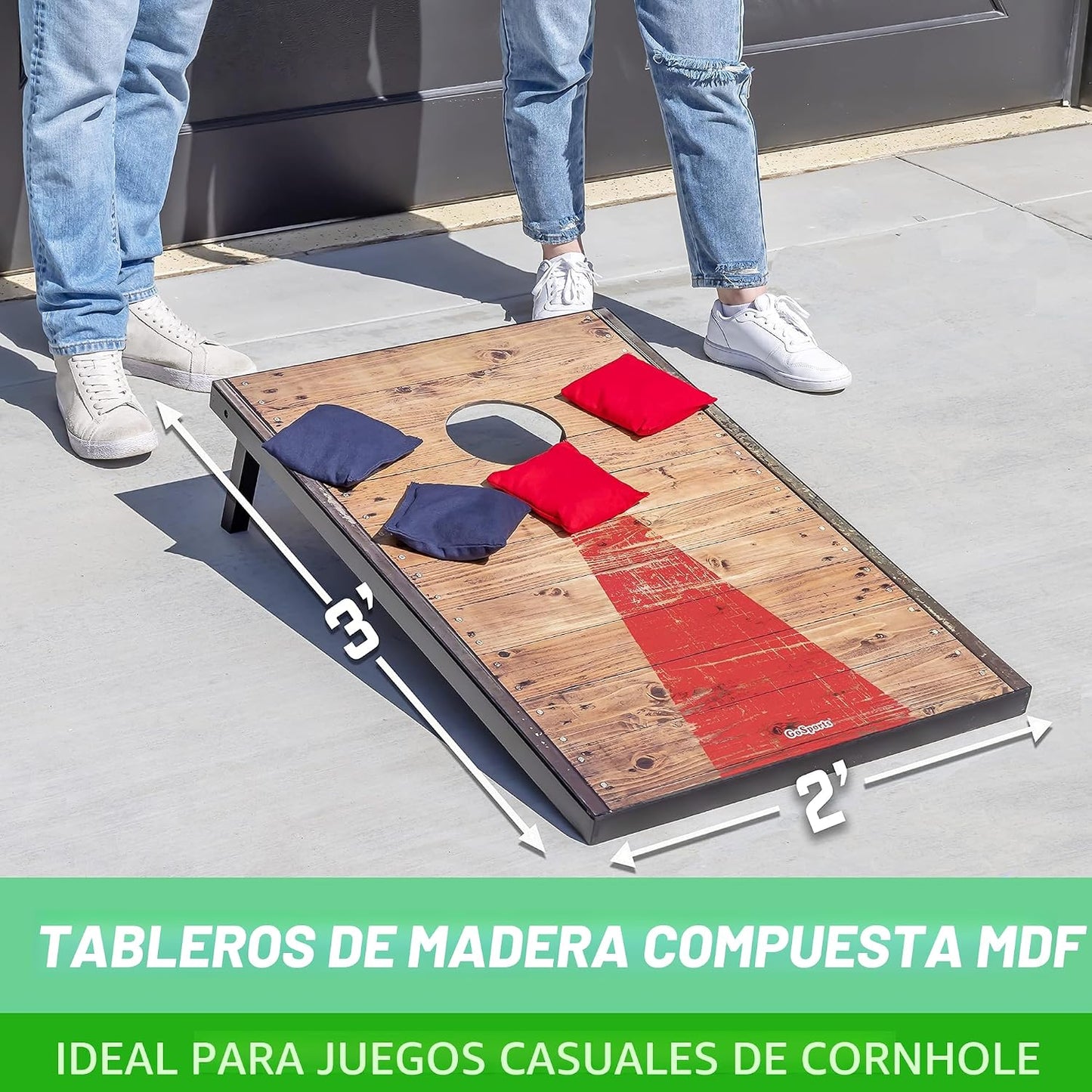 Juegos de Cornhole portátiles GoSports: incluye 2 tablas, 8 pufs y...