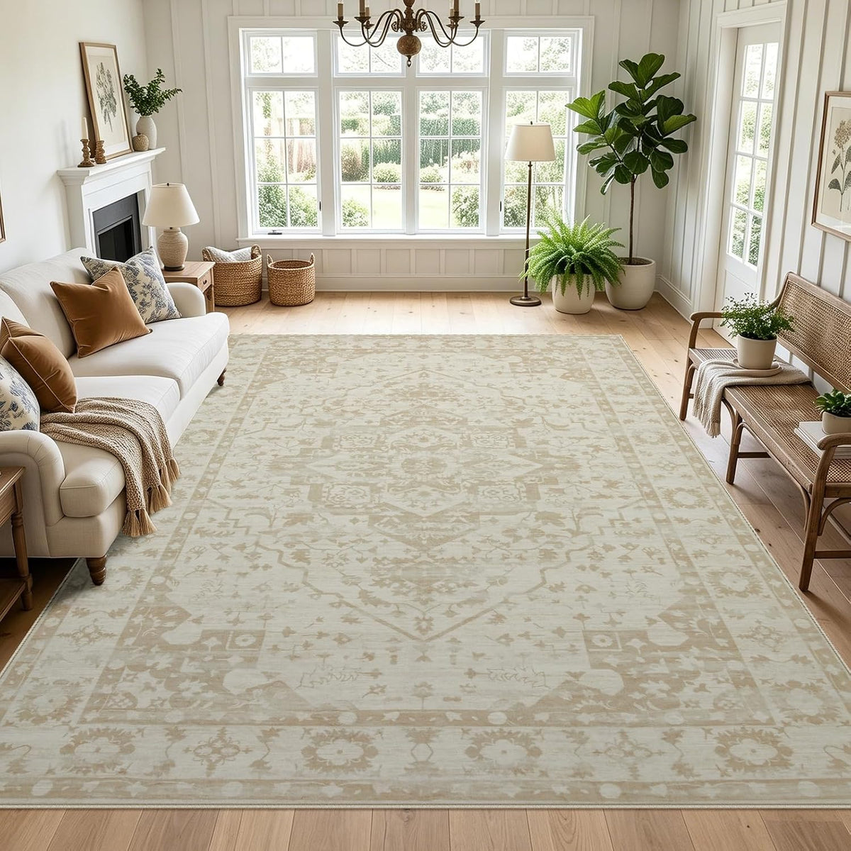 Joydeco Alfombra persa de 8 x 10 pulgadas, color beige, lavable y n...