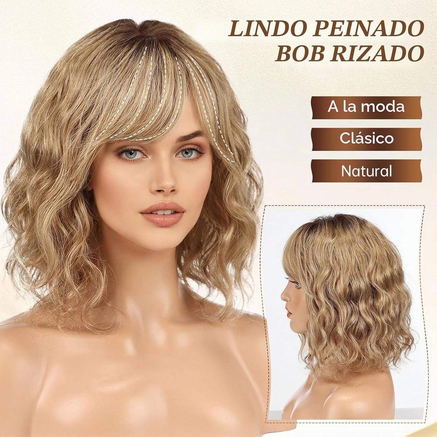 KKU Pelucas de cabello humano ondulado de 12 pulgadas para mujer, p...
