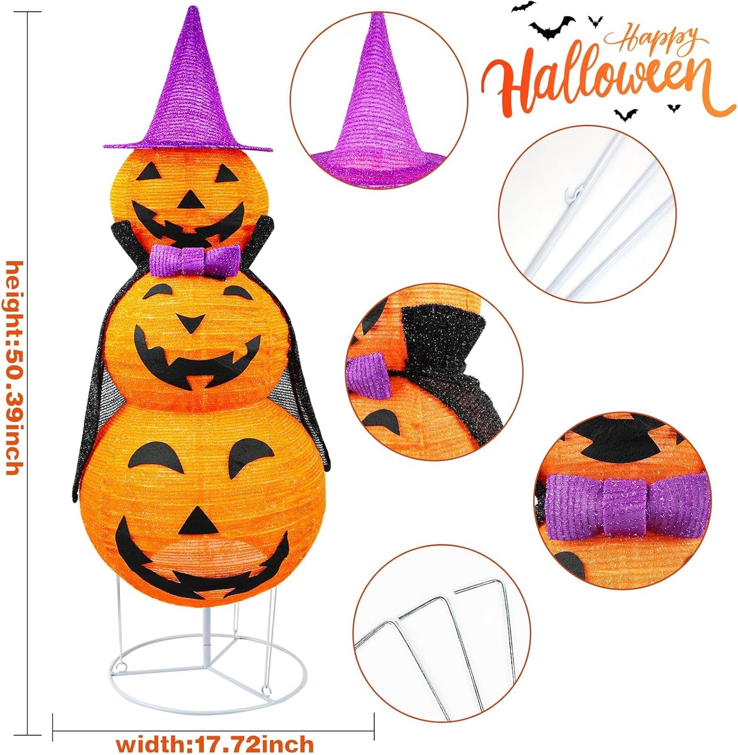 Decoración plegable de calabaza de Halloween para exteriores, plást...