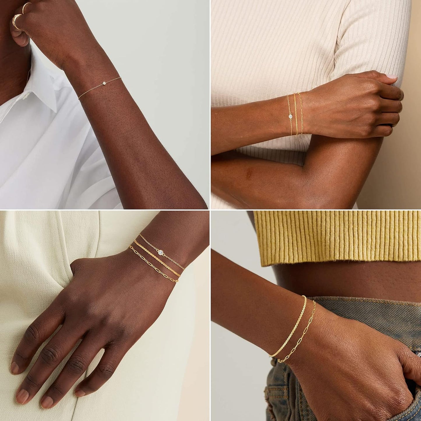 MBW Pulseras chapadas en plata para mujer, delicadas pulseras de pl...